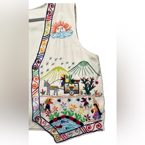Handmade Embroidered Cotton Vest, Lined, Colorful Detailed Embroidery, OS - Picture 3 of 7